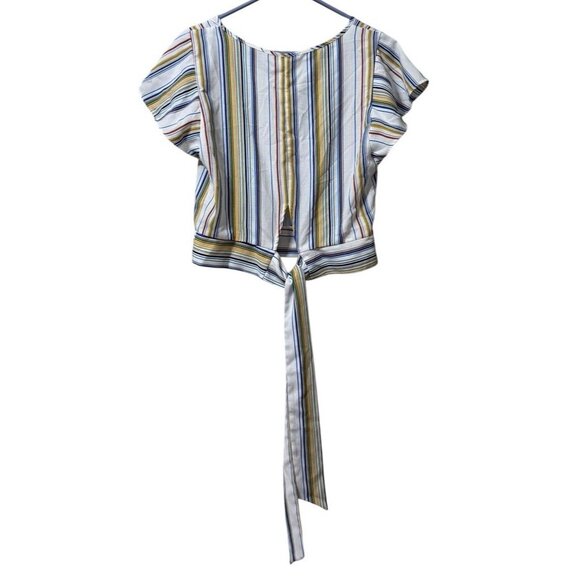 IZ Byer Stripe Top Blouse Tie in Back Size Small Polyester Office Party Teacher - Picture 2 of 10
